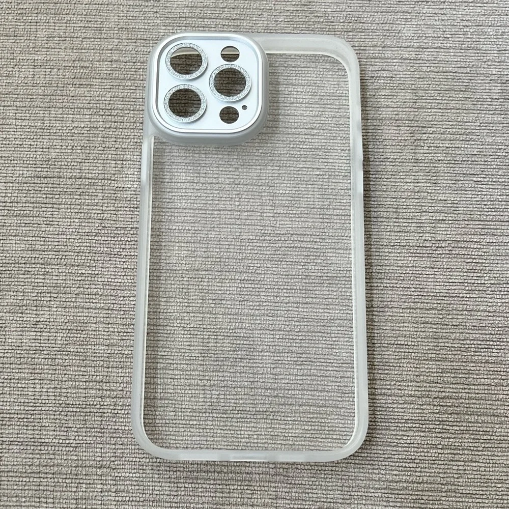 New/never used iPhone 13 Pro‎ Max clear case with sparkles around camera lens.